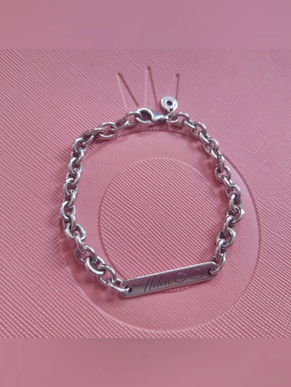 Pandora Sterling Silver Bar Chain Bracelet - 'Helen' Engraving Lenght 6.3